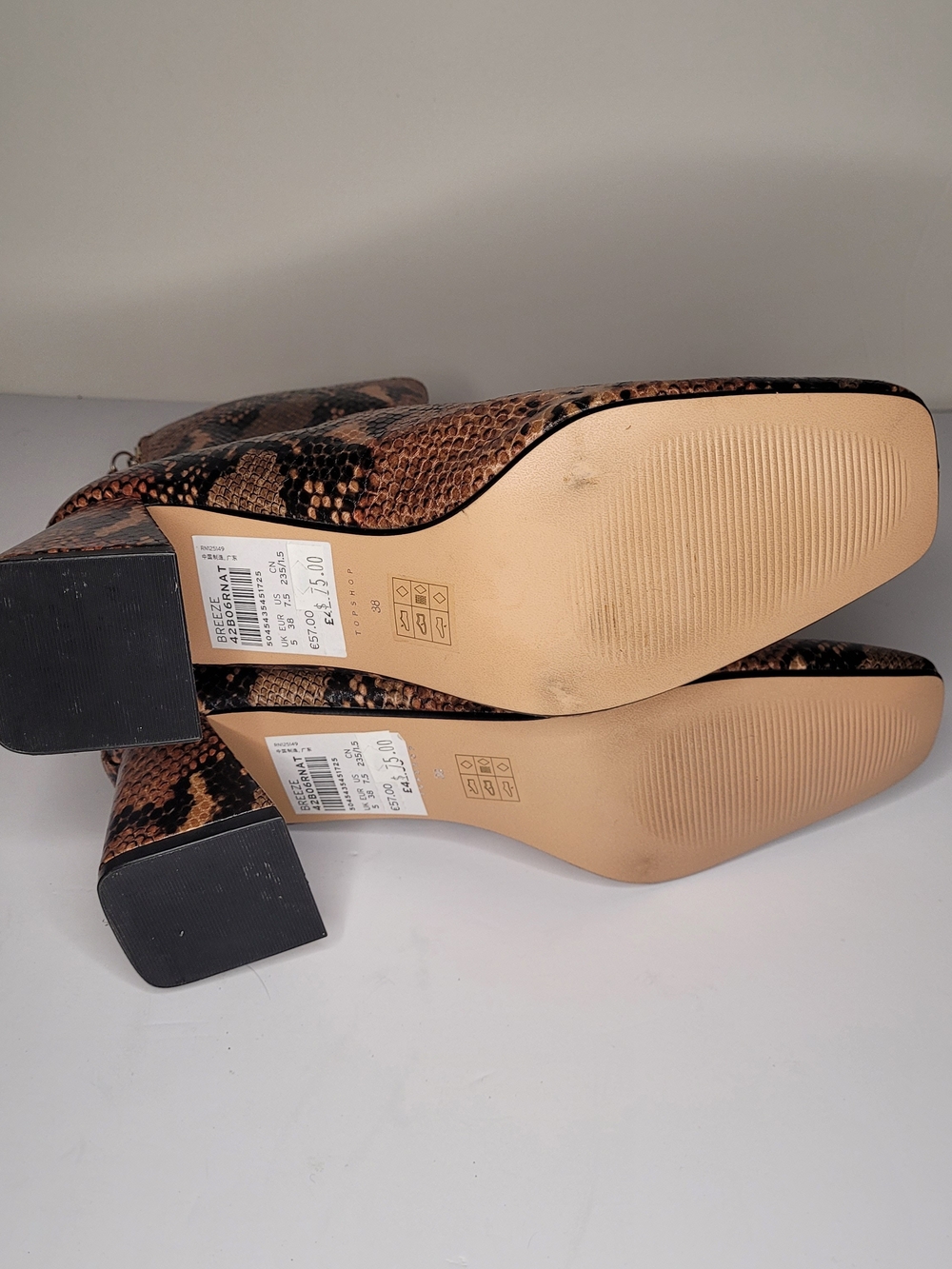 Topshop Breeze Snake Skin Print Square Toe Heeled Ankle Boots Brown Sz: 38 / 7.5 - Picture 10 of 12